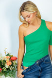 Kelly Green Solid Knit Cold Shoulder Bodysuit