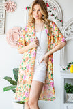 Floral Print Open Cardigan With Slits