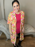 Floral Print Open Cardigan With Slits