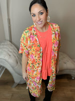 Floral Print Open Cardigan With Slits