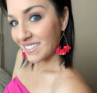 Gold Teardrop Earrings with Hot Pink Sequins