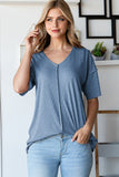 Stitched Denim V-Neck Top