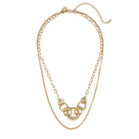 Worn Gold Circle Link Double Layered Necklace