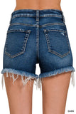 Zenana Raw Frayed Hem Ripped Denim Shorts
