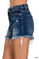 Zenana Raw Frayed Hem Ripped Denim Shorts