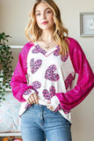 XXL XXXL Long Sleeve Sequin Puff Animal Heart Top