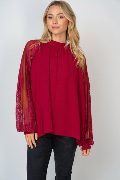 Raglan Lace Long Sleeve Plum Blouse