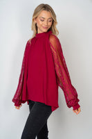 Raglan Lace Long Sleeve Plum Blouse