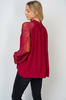 Raglan Lace Long Sleeve Plum Blouse