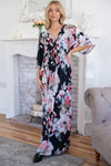 S M XL Floral Black Maxi Dress