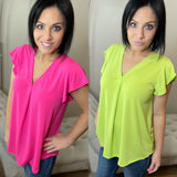 Fluttery Flirty Neon V-Neck Top