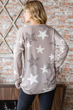 Star Leopard Design Waffles Knit Button Down Long Sleeve Top