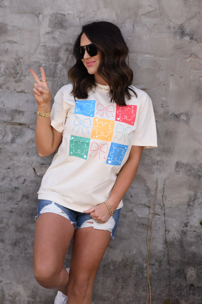 PREORDER - Autism Puzzle Pieces And Bows Graphic Tee