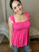 S M XL - Sweetheart Neckline Hot Pink Smocked Top