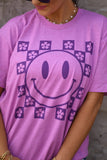 PREORDER - Purple Smiley Flowers Graphic Tee