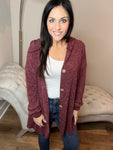 S-XXL Oversized Heather Burgundy Button Down Cardigan Hoodie