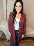 S-XXL Oversized Heather Burgundy Button Down Cardigan Hoodie