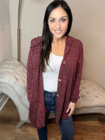 S-XXL Oversized Heather Burgundy Button Down Cardigan Hoodie