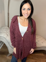 S-XXL Oversized Heather Burgundy Button Down Cardigan Hoodie