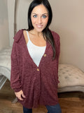 S-XXL Oversized Heather Burgundy Button Down Cardigan Hoodie