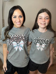 PREORDER - Mama & Sissy Baseball Bow Leopard Checkered Graphic Tee