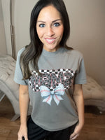 PREORDER - Mama & Sissy Baseball Bow Leopard Checkered Graphic Tee