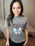 PREORDER - Mama & Sissy Baseball Bow Leopard Checkered Graphic Tee