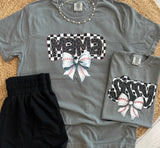 PREORDER - Mama & Sissy Baseball Bow Leopard Checkered Graphic Tee