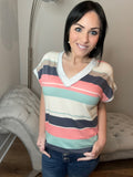 Striped Dolman V-Neck