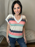 Striped Dolman V-Neck