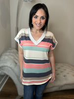 Striped Dolman V-Neck