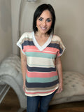 Striped Dolman V-Neck