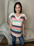 Striped Dolman V-Neck