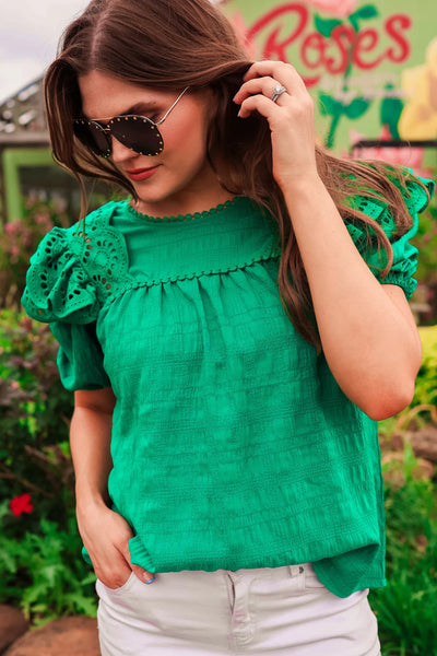 PREORDER - Jess Lea Kimber Eyelet Top, Green