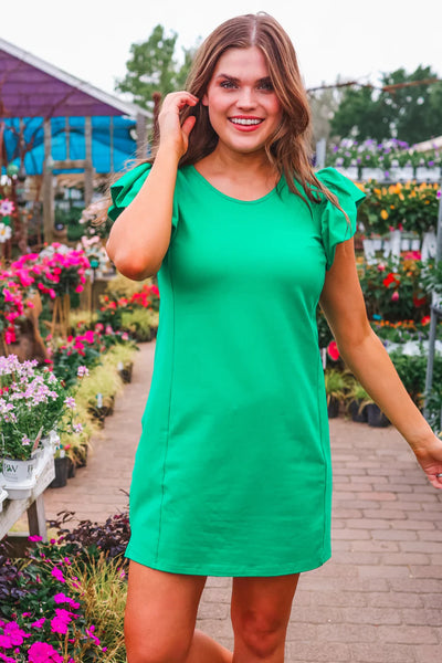 PREORDER - Jess Lea Caitlin Flutter Sleeve Dress, Green