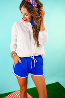 PREORDER - Jess Lea Blue And White Drawstring Everyday Shorts