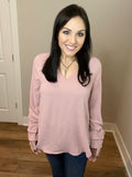 S-XL Dusty Mauve Long Sleeve Ruffled Cuff Top