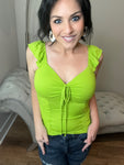 S L XL Sweetheart Lime Cinched Ribbed Top