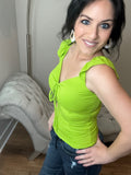 S L XL Sweetheart Lime Cinched Ribbed Top