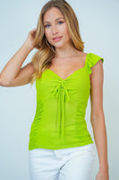 S L XL Sweetheart Lime Cinched Ribbed Top