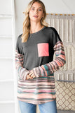 Aztec Contrast Long Sleeve Hot Pink Pocket Tee