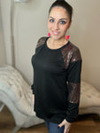 Metallic Sequin Fun Long Sleeve Black Top