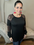 S-3X Metallic Sequin Fun Long Sleeve Black Top