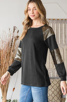 🔥Surprise Sale🔥Metallic Sequin Fun Long Sleeve Black Top