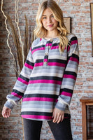 🔥SURPRISE SALE🔥Button Detailed Striped Beauty Puff Long Sleeve