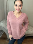 Dusty Rose Cozy Knit Long Sleeve Top