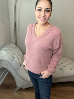 S-3X Dusty Rose Cozy Knit Long Sleeve Top