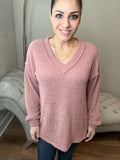 S-3X Dusty Rose Cozy Knit Long Sleeve Top