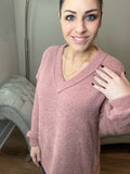 S-3X Dusty Rose Cozy Knit Long Sleeve Top