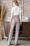 Brown Plaid Print Pants With Pockets